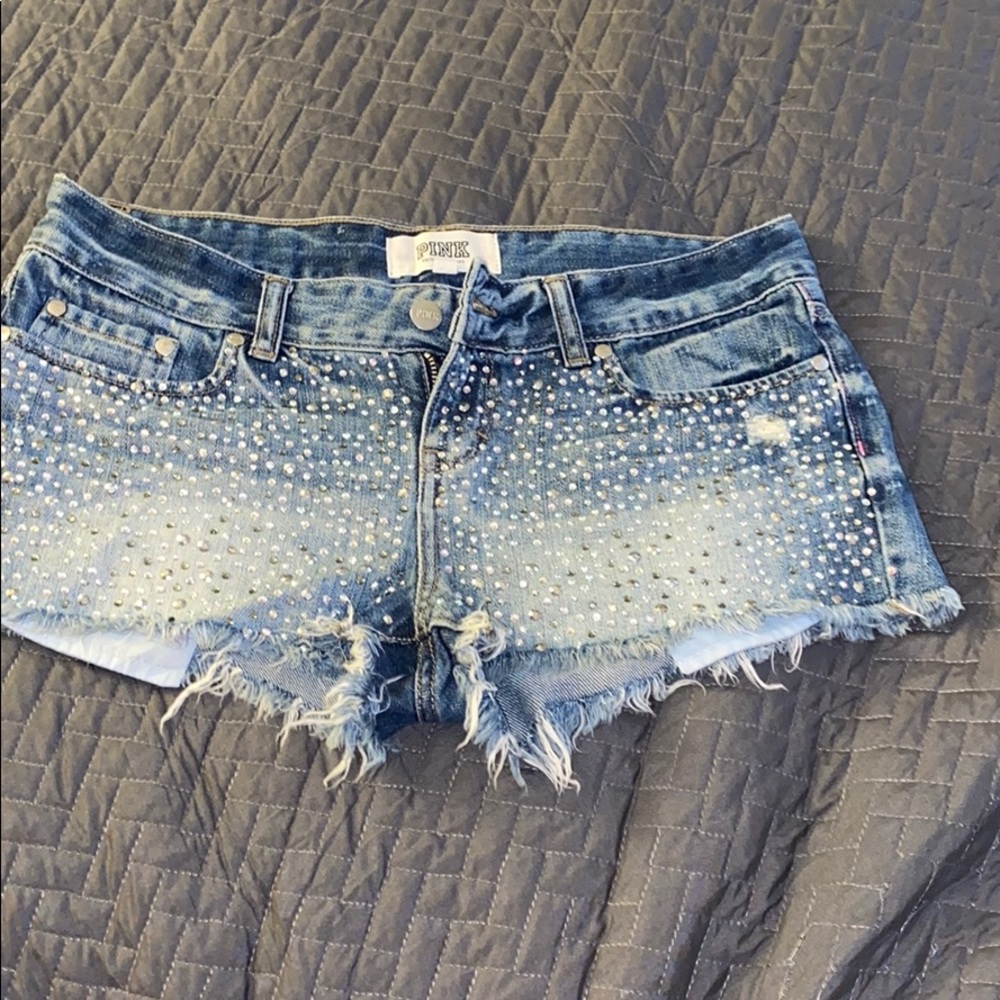 Pink Victoria secret jean shorts w/ rhinestones